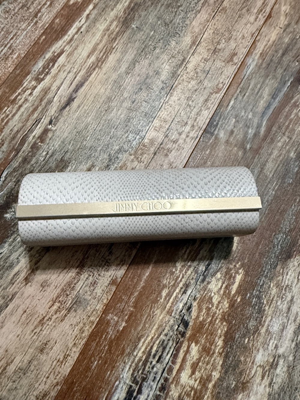 Jimmy Choo Cream Textured Sunglasses Case with Gold Trim